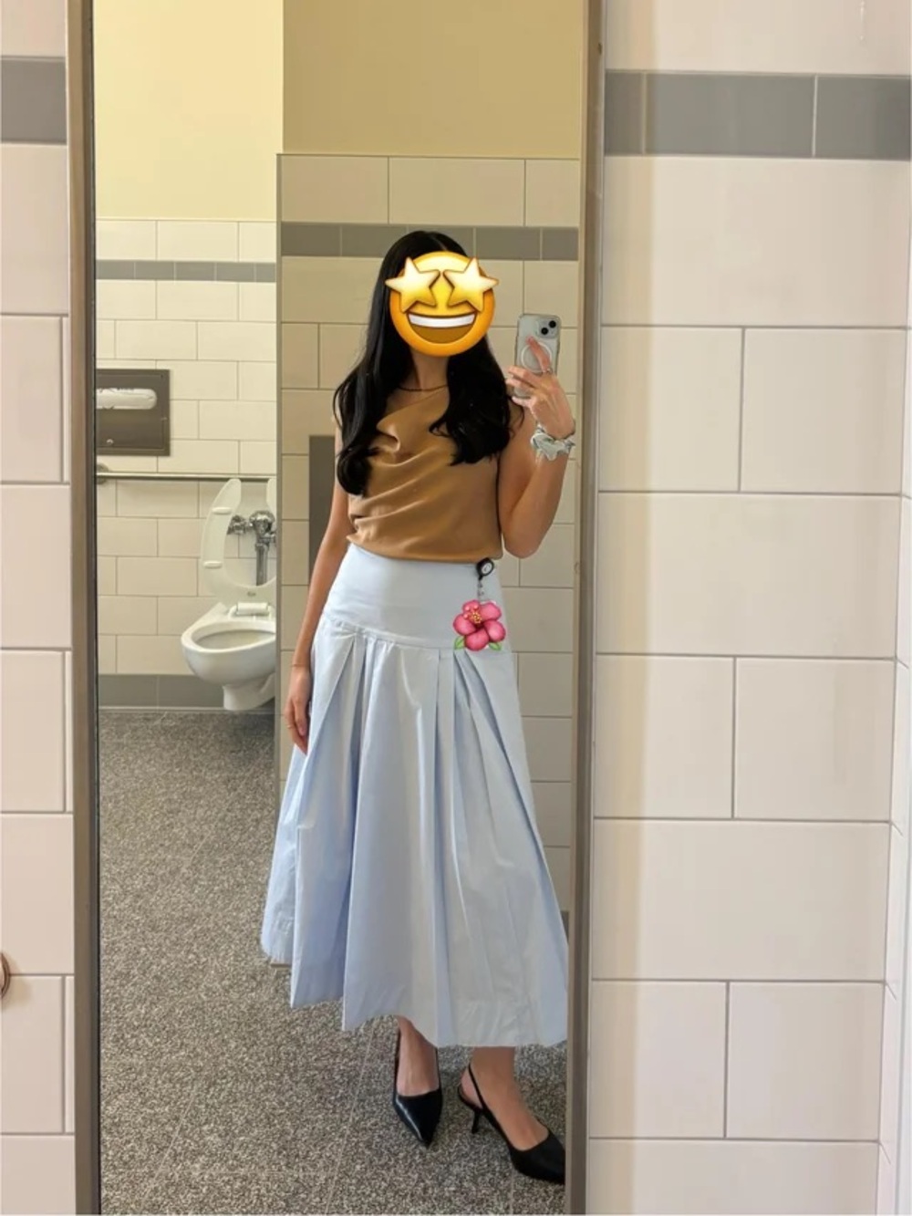 Aritzia Babaton Blue Pleated Midi Chandelier Poplin Skirt